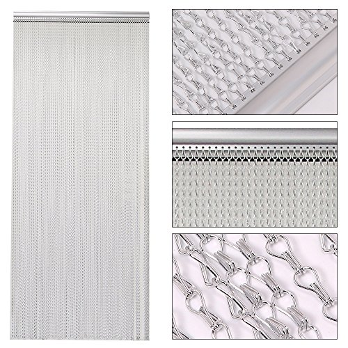 PetHot Cortina de Cadena de Aluminio, Cortina de la Pantalla Extraíble y Ajustable para Puerta o Ventana, Control Insectos y Mosquitos, para el Uso la Decoración Casera Cocina cafetería (Plata Pura)