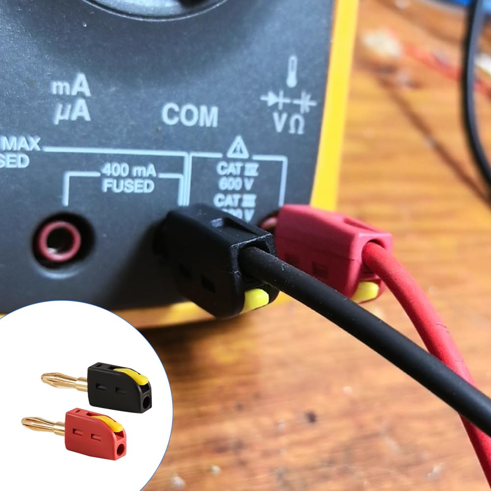 Wtyk bananowy 4 mm – 2 sztuki wtyków bananowych do głośników bananowych – złącze wtykowe do kabla audio, wzmacniacza, miksera, odbiornika, urządzeń stereo, montaż bez użycia śrub, pozłacane