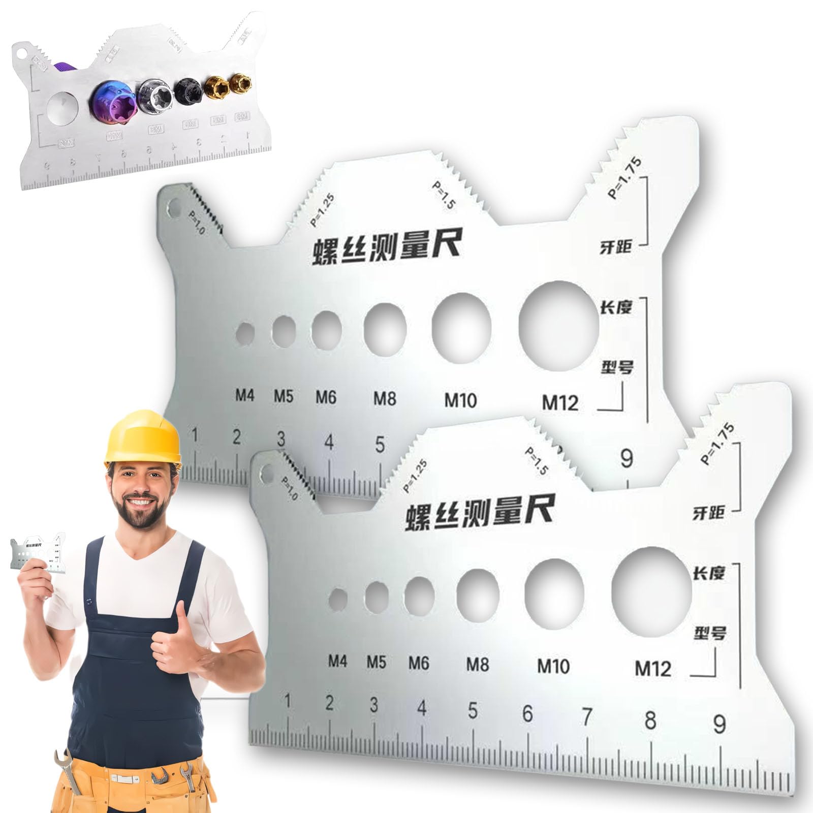 Yulabeear 2 Stainless Steel Double-Sided Bolt Gauge Card, Metric & Sae Thread Checker With ±0.0005 Accuracy, For Daily Maintenance, Multi-Functional And Multi-Purpose (2)