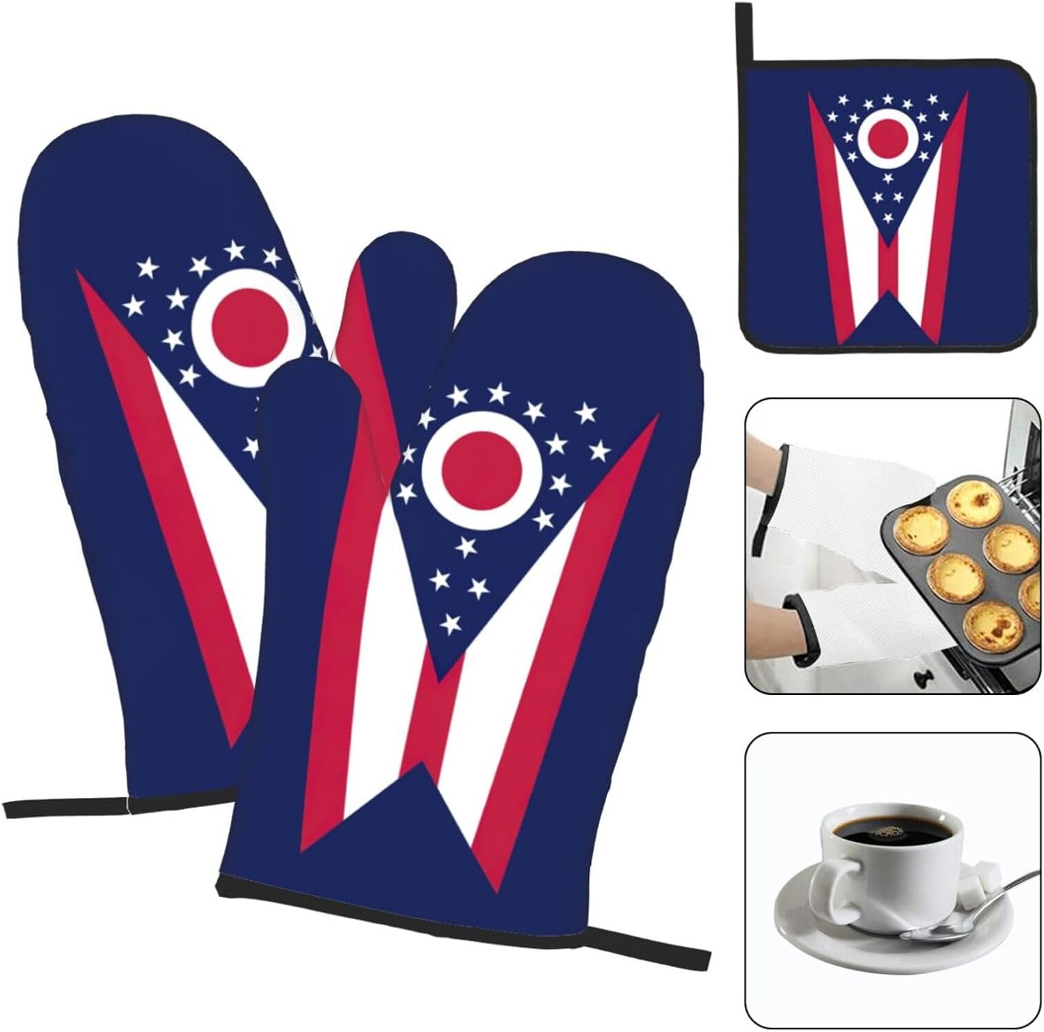 Ohio State Flag Print Heat Resistant Microwave Gloves, Used for Baking, Cooking, and Fashion Kitchen Essentials