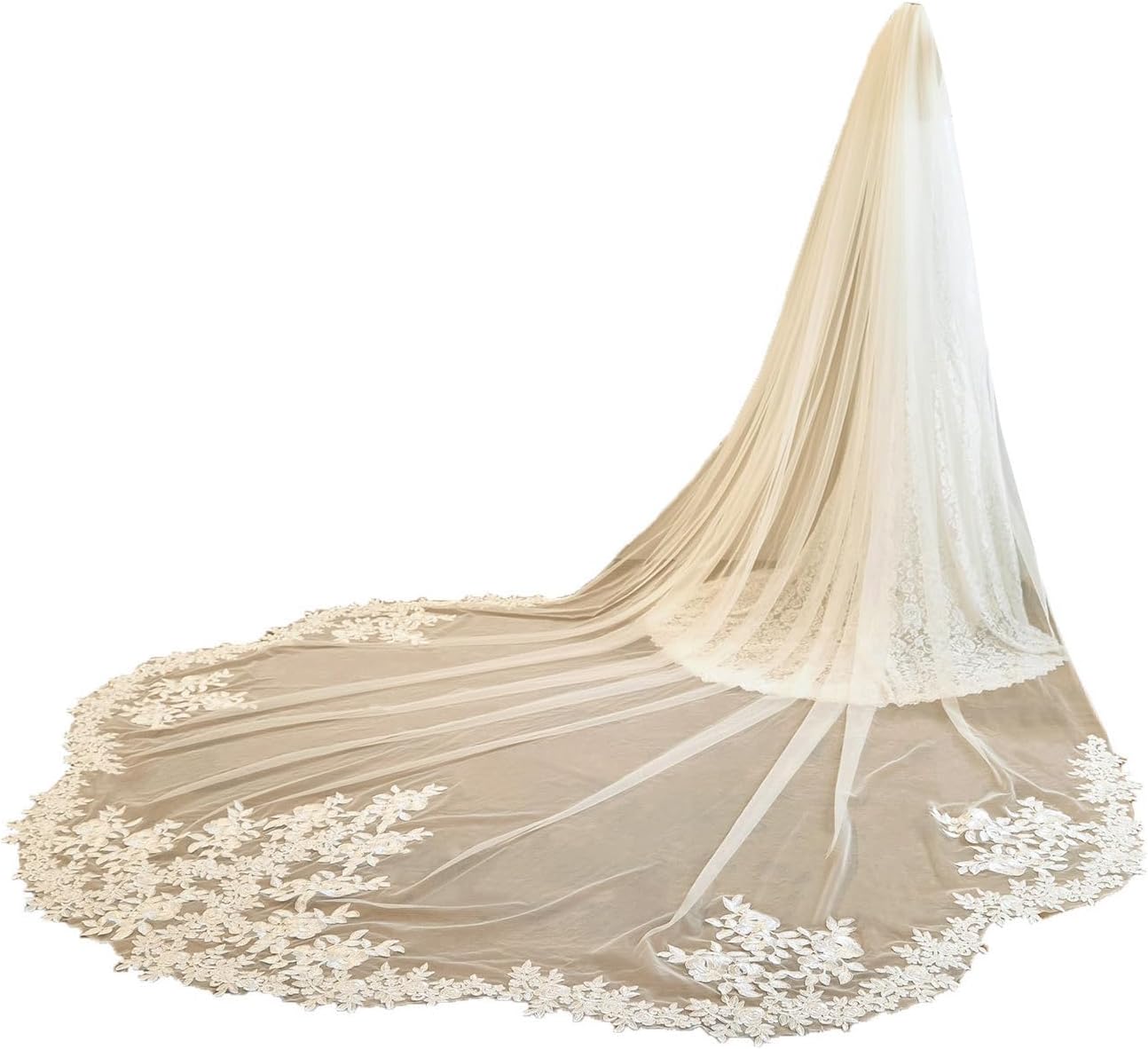Petal Shape Royal Length Lace Wedding Bridal Veil With Metal Comb