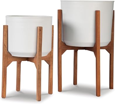 Signature Design by Ashley Dorcey Mid Century Modern Planter, 2 Count, Brown & White