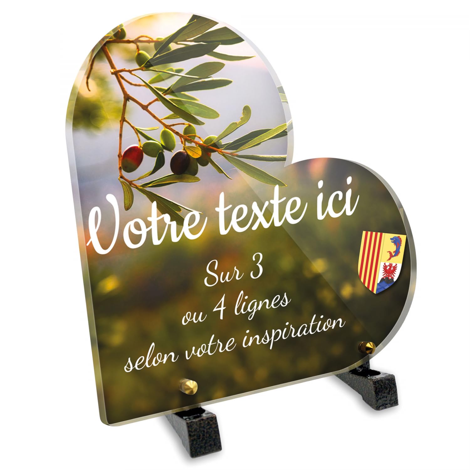 Targa funeraria cuore personalizzabile in plexi regionale Olivier in Provenza, diverse dimensioni, spessore 6 mm, personalizzata su più linee, 20 x 20 cm