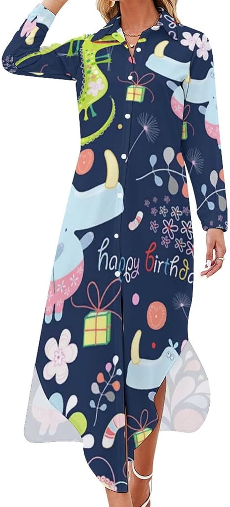 Amazon Co Jp シャツワンピース ボタンワンピース 動物柄 カラフル レディース シャツスカート ロングワンピース シャツわんぴ ドレス 長袖 ボタンダウン ブラウス 膝丈 大きいサイズ Aライン 体型カバー ゆったり カジュアル 着痩せ ゆったり Vネック 服