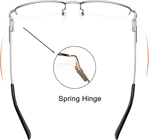 Miniatura 5 de Gafas de bloqueo de luz azul para hombre, medio marco, lentes transparentes, lentes de negocios, color plateado brillante