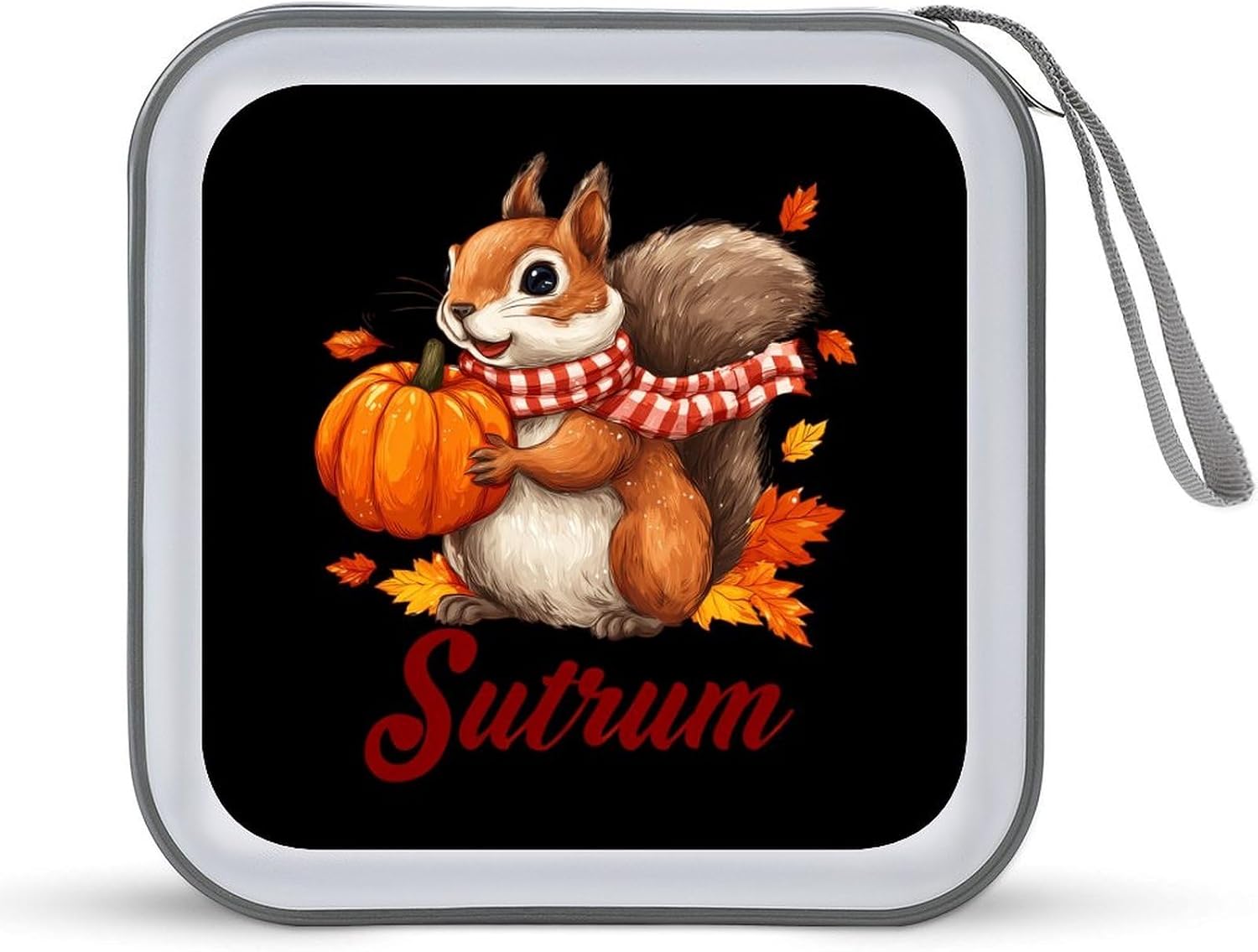 Fall Squirrel Maple Leaf CD Case 40 Capacity DVD Holders Wallet for Home Travel
