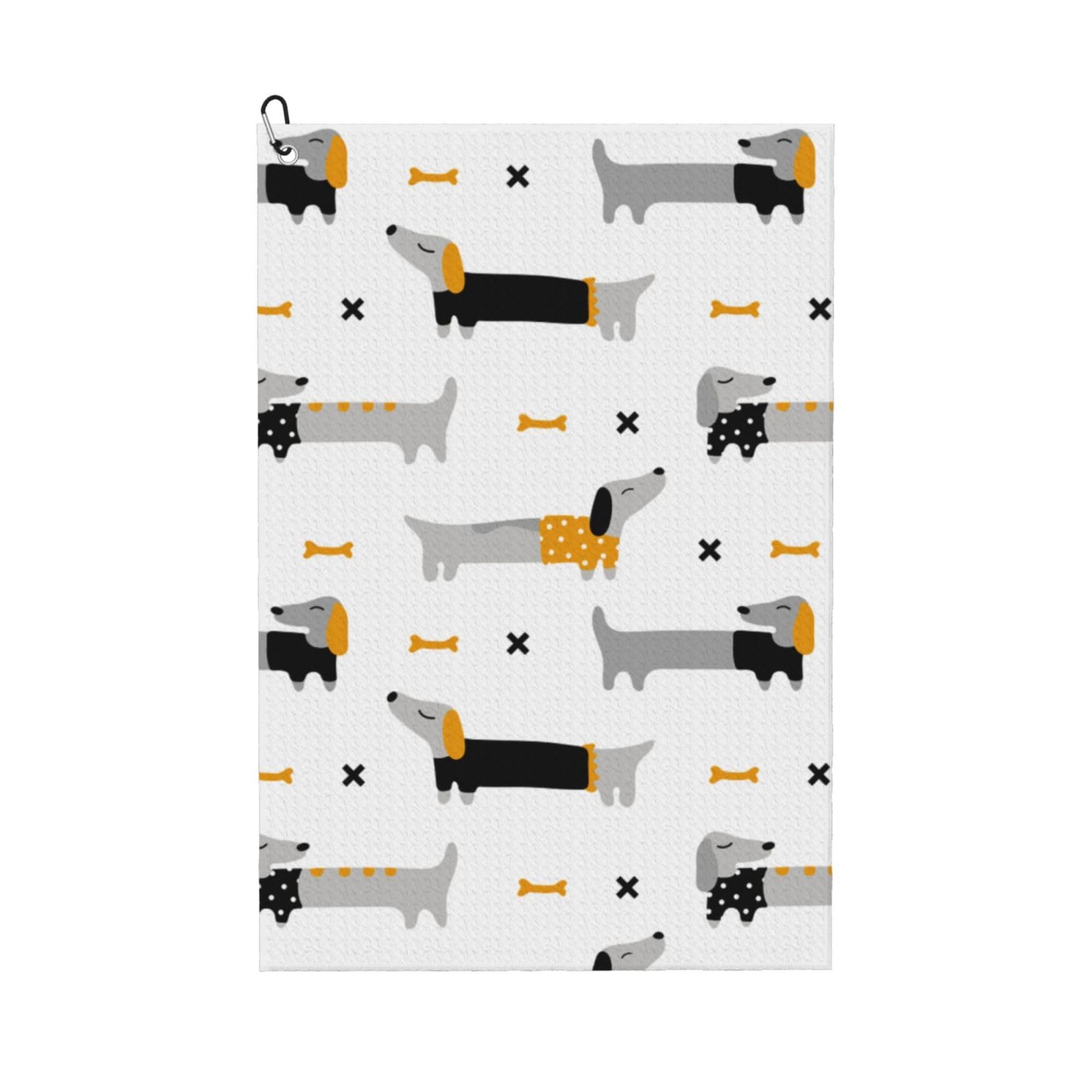 Hnnkloy Dachshund, 16x24 in Portable Waffle Golf Towels with Carabiner Clip for Golf Bag