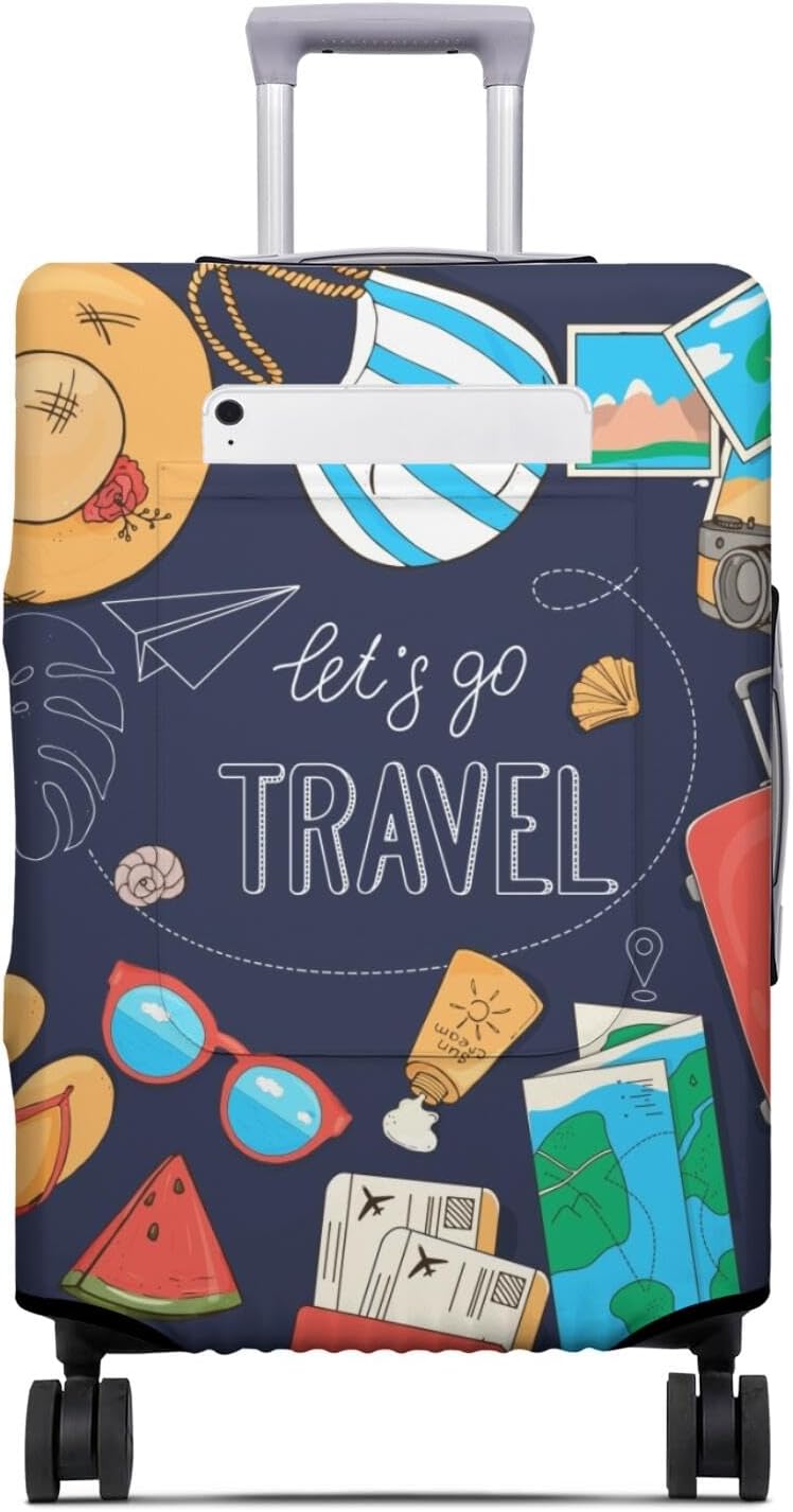 World Landmarks Travel Luggage Cover, Travel-Themed Suitcase Protector Stretchable, Washable Travel Suitcase Cover (M for 22-24 Inch Luggage)