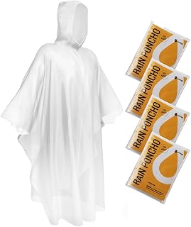 SaphiRose 4-Pack Disposable Clear Rain Ponchos for Adults - Emergency Waterproof Hooded Poncho, Compact & Durable
