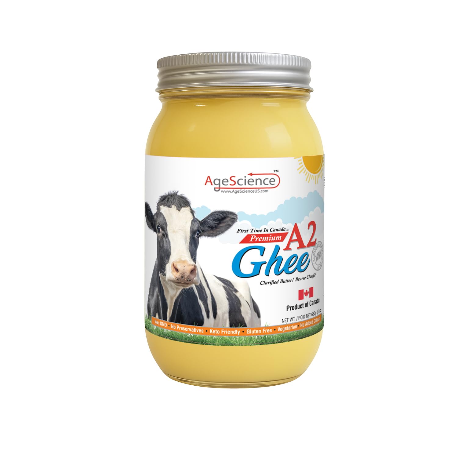 AgeScience Canadian A2 Ghee – Casein Free, Lactose-Free Clarified