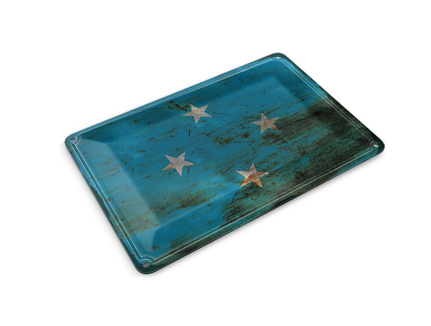 Femer Tin Postcard Flag Micronesia 14 x 10 cm Rust Decorative Sign