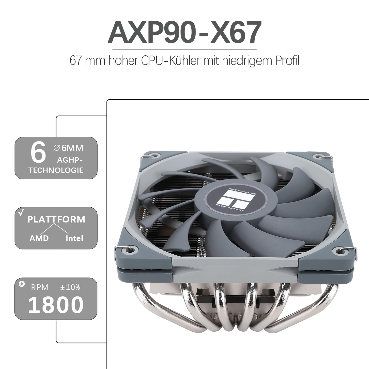 TR-Thermalright AXP120 X67-Enfriador de bajo perfil con 6 tubos de calor, silencioso, ventilador 1800 rpm, compatible con AM4/AM5 e Intel LGA1851/1700/115x/1200/2011, para configuraciones ITX de bajo