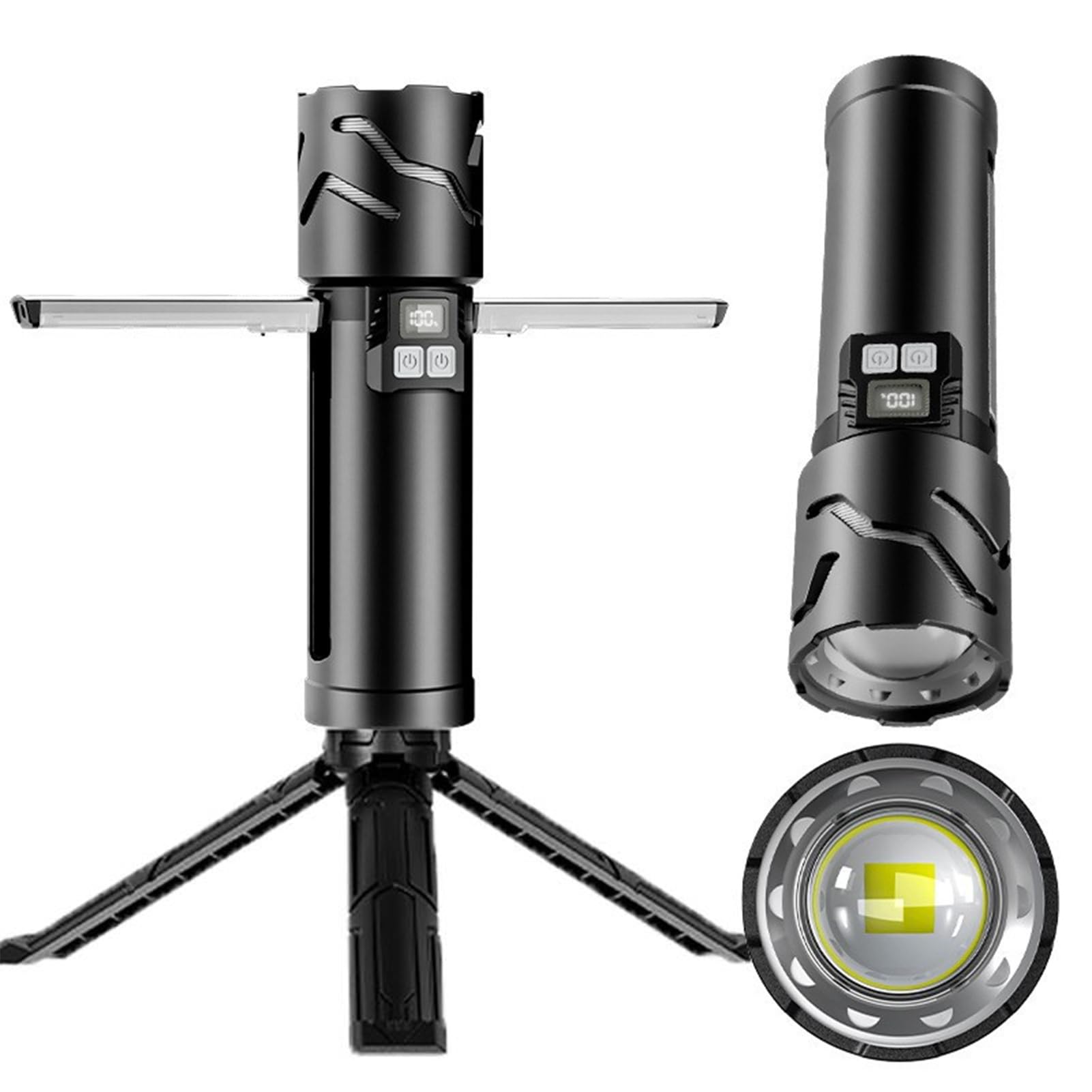 Lixada Luces telescópicas de camping, 5500 mAh Linterna de Camping Recargable Retráctil, Multifunción Emergencia Lampara Ajustable Linternas LED Alta Potencia Para Senderismo Pesca (Negro)
