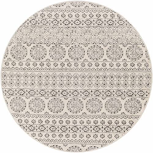 Tapete redondo beige floral Boho 200x200 cm miniatura 3