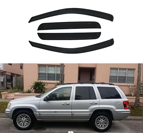 D&O Motor 4Pcs Front+Rear Smoke Sun/Rain Guard Outside Mount Tape-On Window Visors For 1999-2004 Grand Cherokee #TOP6