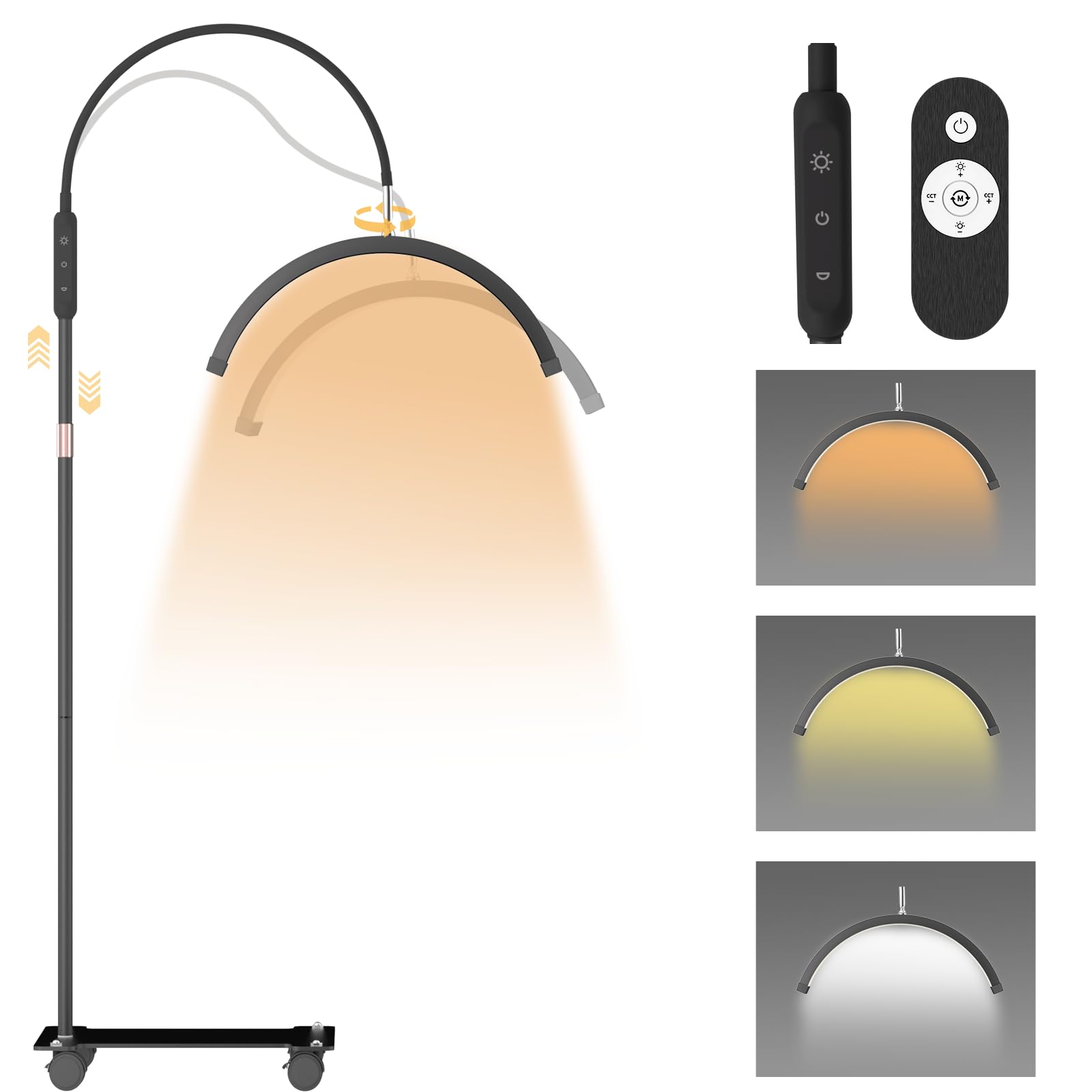 Lampe Demi Lune, Lampe Extension De Cils À Rotation À 360° Avec Télécommande, 3 Températures De Couleur, 10 Niveaux De Luminosité Réglables, Idéale Pour La Beauté, Le Tatouage Et La Manucure