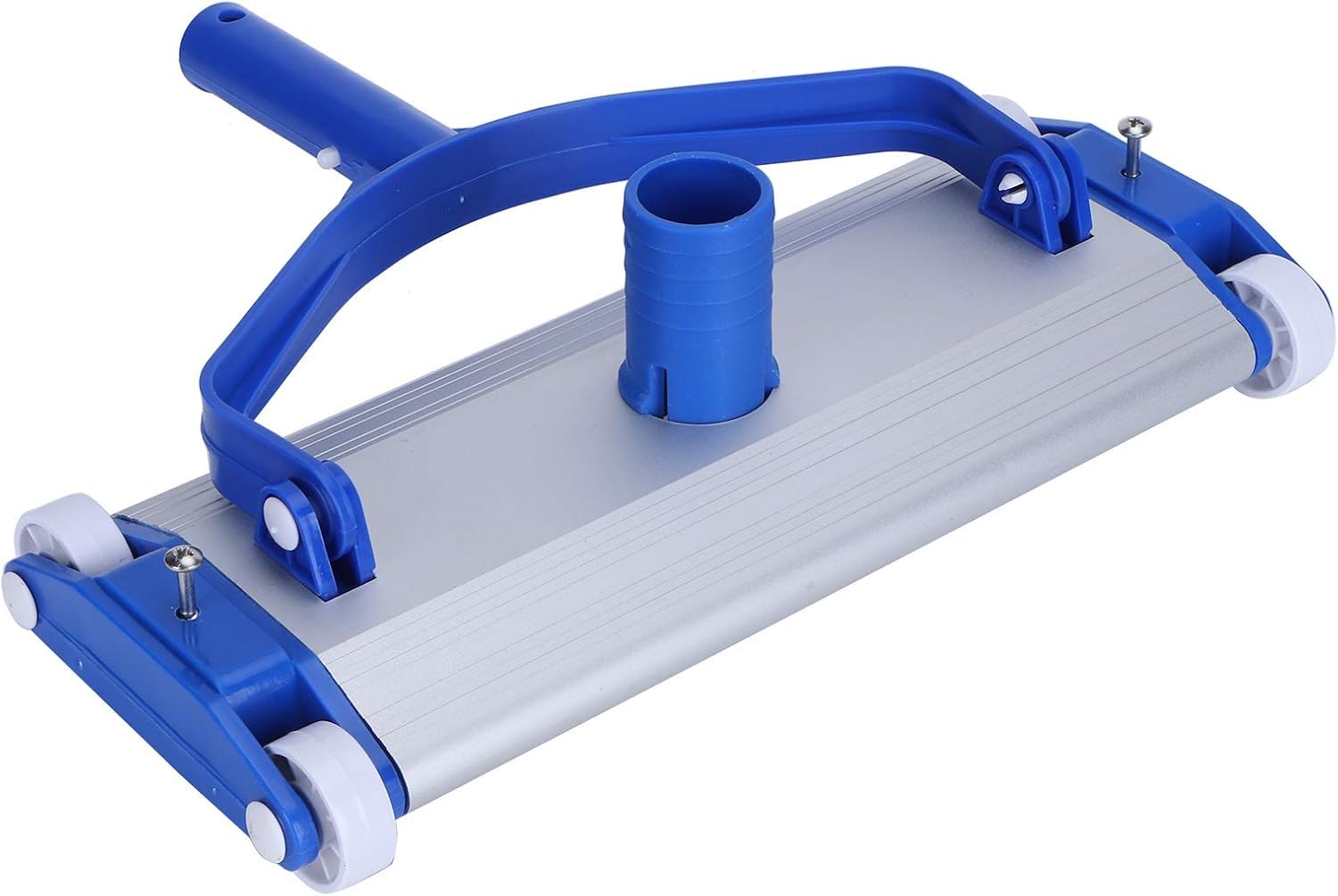 SIQUA Limpiafondos de Aluminio Premium para Piscinas con Cuatro Ruedas y Cepillo de Arrastre.Conexión a Manguera de aspiración de Ø38 mm.Longitud 30 cm. Cepillo de Nylon. Fijación Palomilla.