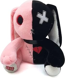Spooky Goth Plush Crazy Bunny Scrump Plush Bunny Halloween Dreadful Bunny Stuffed Easter Rabbit Animal Pillow Soft Pink Rabbit Huggable Lovely Bunny Plushie Dolls Gifts,12in (Black/Pink)