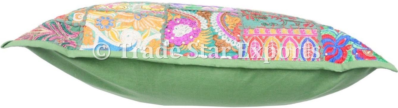 Trade Star Exports Handmade Vintage Pillow Cover 18x18 Indian Patchwork Cushion Ethnic Decorative Pillow Cases Boho Embroidery Cushion Cover Large Square Pillow Shams (Pattern 3)