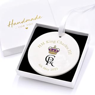 Beecreative King Charles Coronation Ornament Decoration, Coronation Ceramic Keepsake, 6th May 2023, Coronation Souvenir Memorabilia, Coronation Gifts For Kids Children With Gift Box