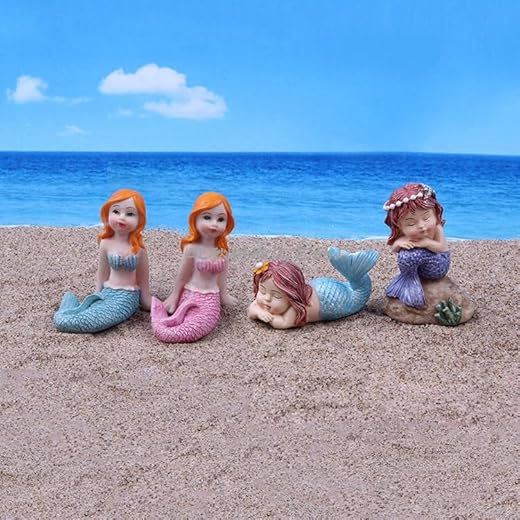 Pinenjoy 4Pcs Miniature Mermaid Figurines 1.4 Inch Mini Resin Mermaids Figures for DIY Crafts Fairy Garden Terrarium Aquarium Micro Landscapes Cake Toppers Home Decoration