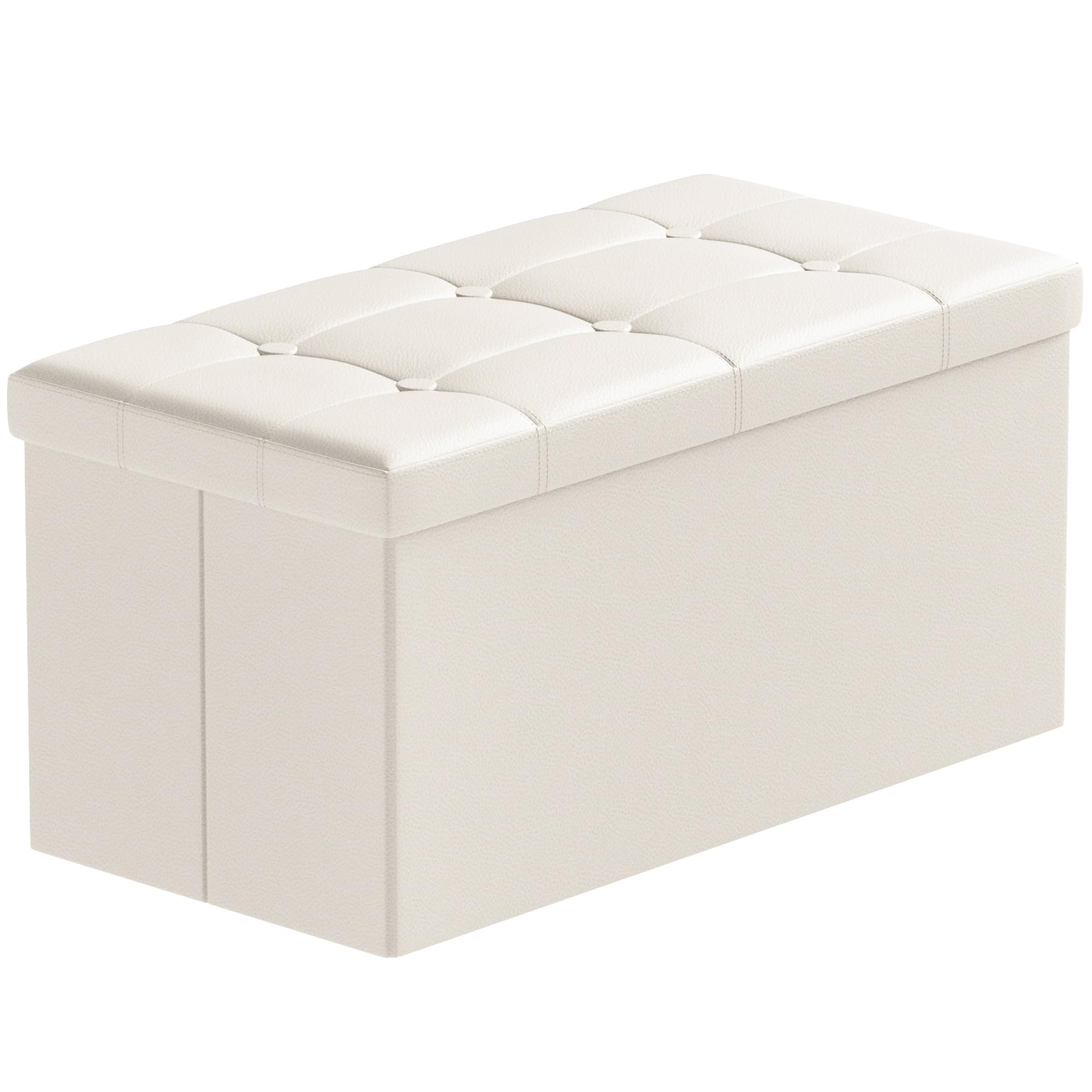 BRIAN & DANY Folding Ottoman Storage Bench with Lid, Foot Stool Faux Leather Large Storage boxes with Lid, Beige, 80 x 40 x 40 cm