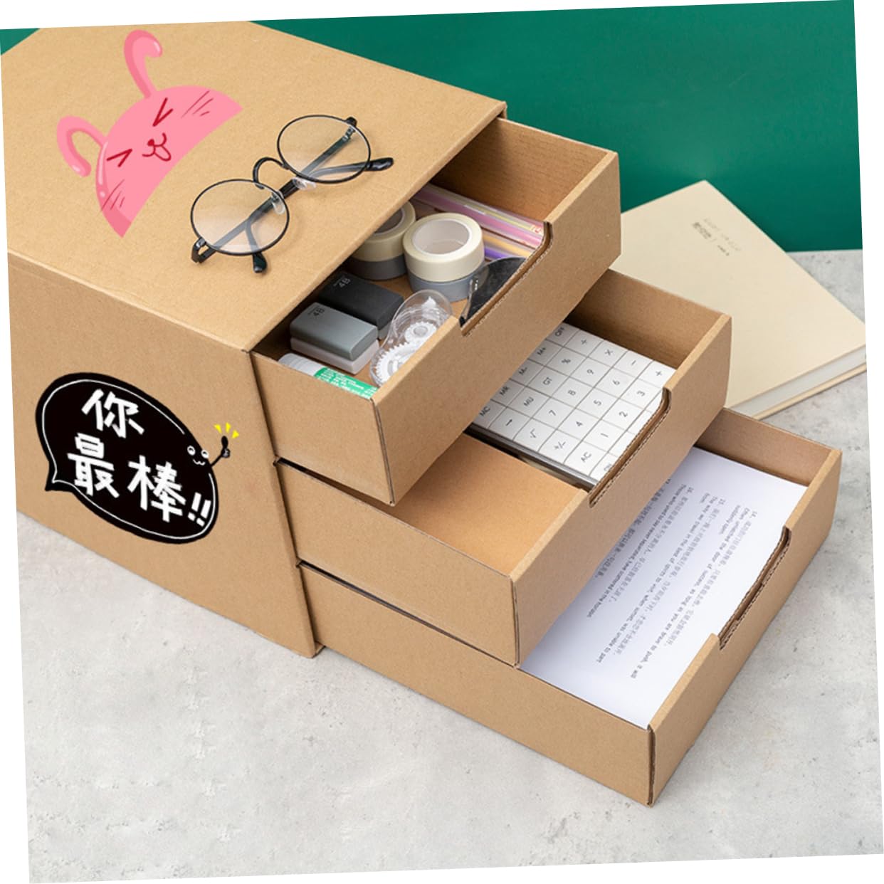 Gadpiparty Boîte de Rangement de Bureau en Papier Format Tiroir, Organiseur de Tiroir Multifonction, Robuste et Compact, pour Bureau, École et Maison
