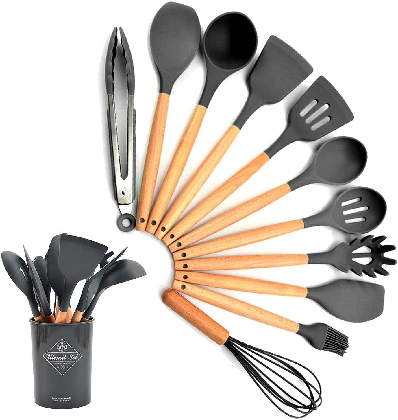 SHOPOBOX Silicone Spatula Set, Heat-Resistant Silicone Kitchenware, Kitchen Baking Cooking Utensils Sets and Supplies for Home Cooking, Spatulas for Nonstick Cookware (12pc Black)