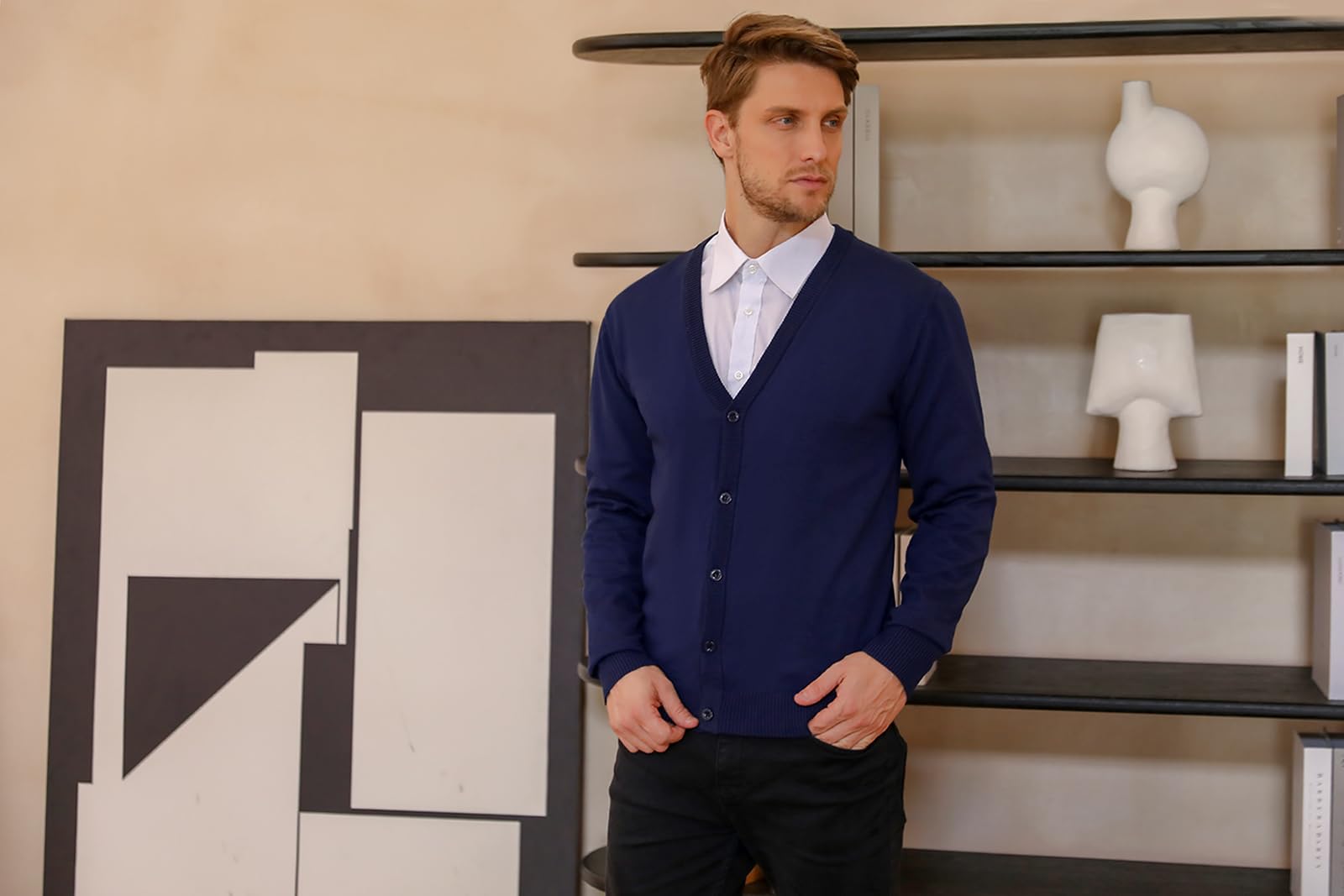 iClosam Cardigan Uomo Cotone Classics Collo A V Casual Maglioni Manica Lunga Maglieria Maglione Coat