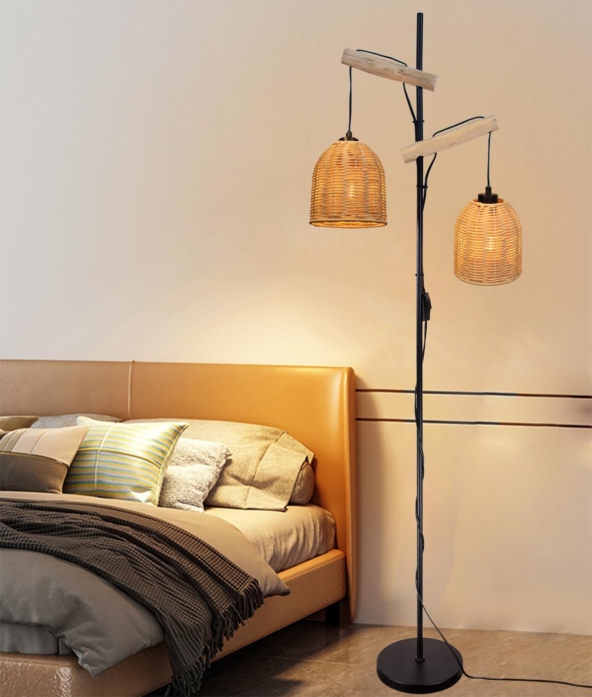 2setkuan8 Yshades 2pc Retro Rattan Lampshades - Rustic Woven Small