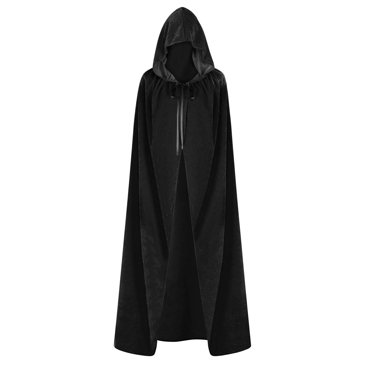 ITODA Halloween Velvet Hooded Cloak Full Length Hooded Cape Halloween Wizard Reaper Devil Costume Fancy Dress Cosplay for Adults Halloween Party Carnival Black XXL