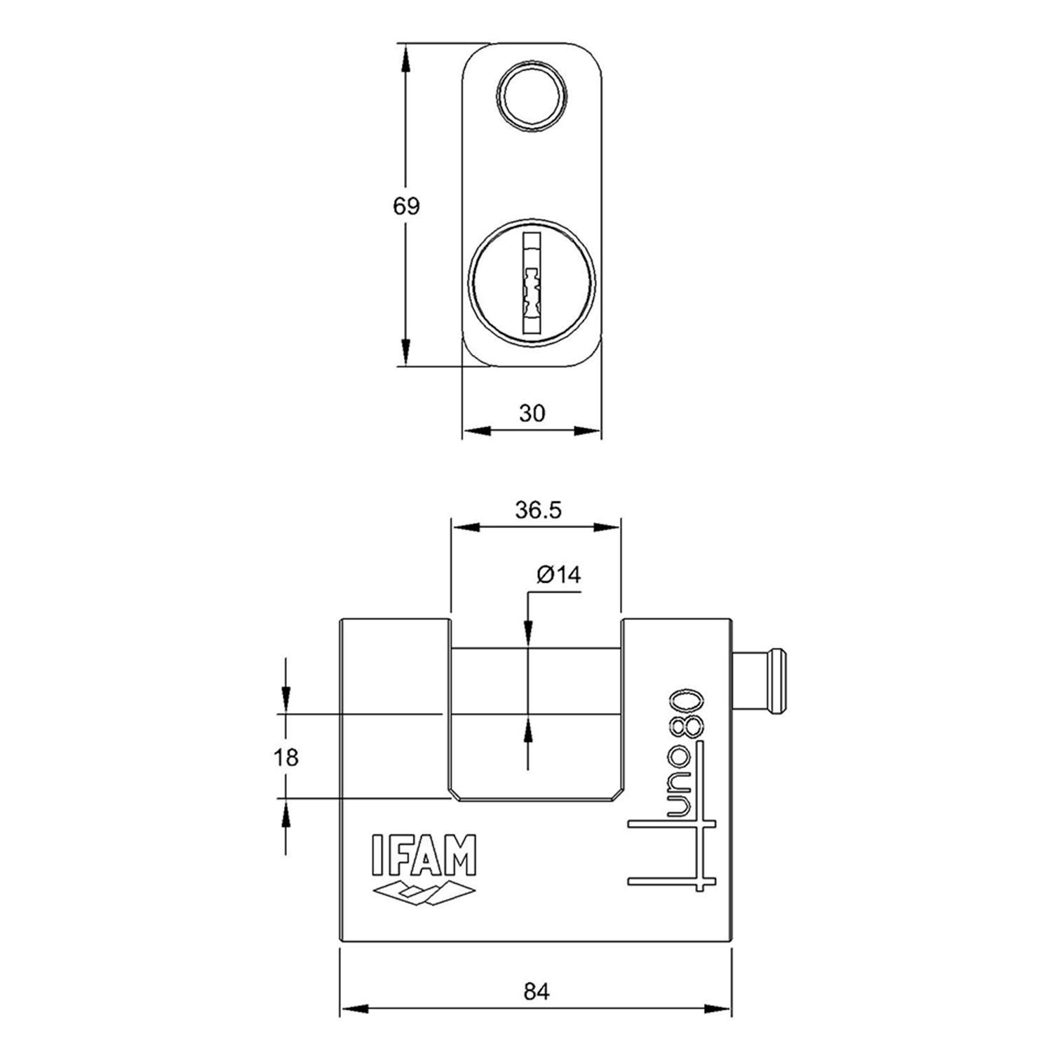 IFAM Candado de Seguridad Huno80, Acero Aleado, Forma en U, Diámetro 14mm, Alta Seguridad y Resistencia a la Intemperie, Máxima Protección
