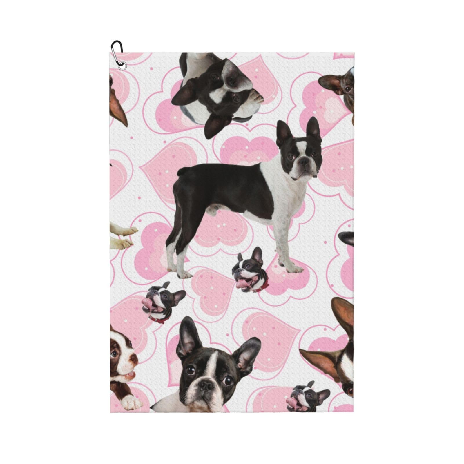 Hnnkloy Boston Terrier, 16x24 in Portable Waffle Golf Towels with Carabiner Clip for Golf Bag
