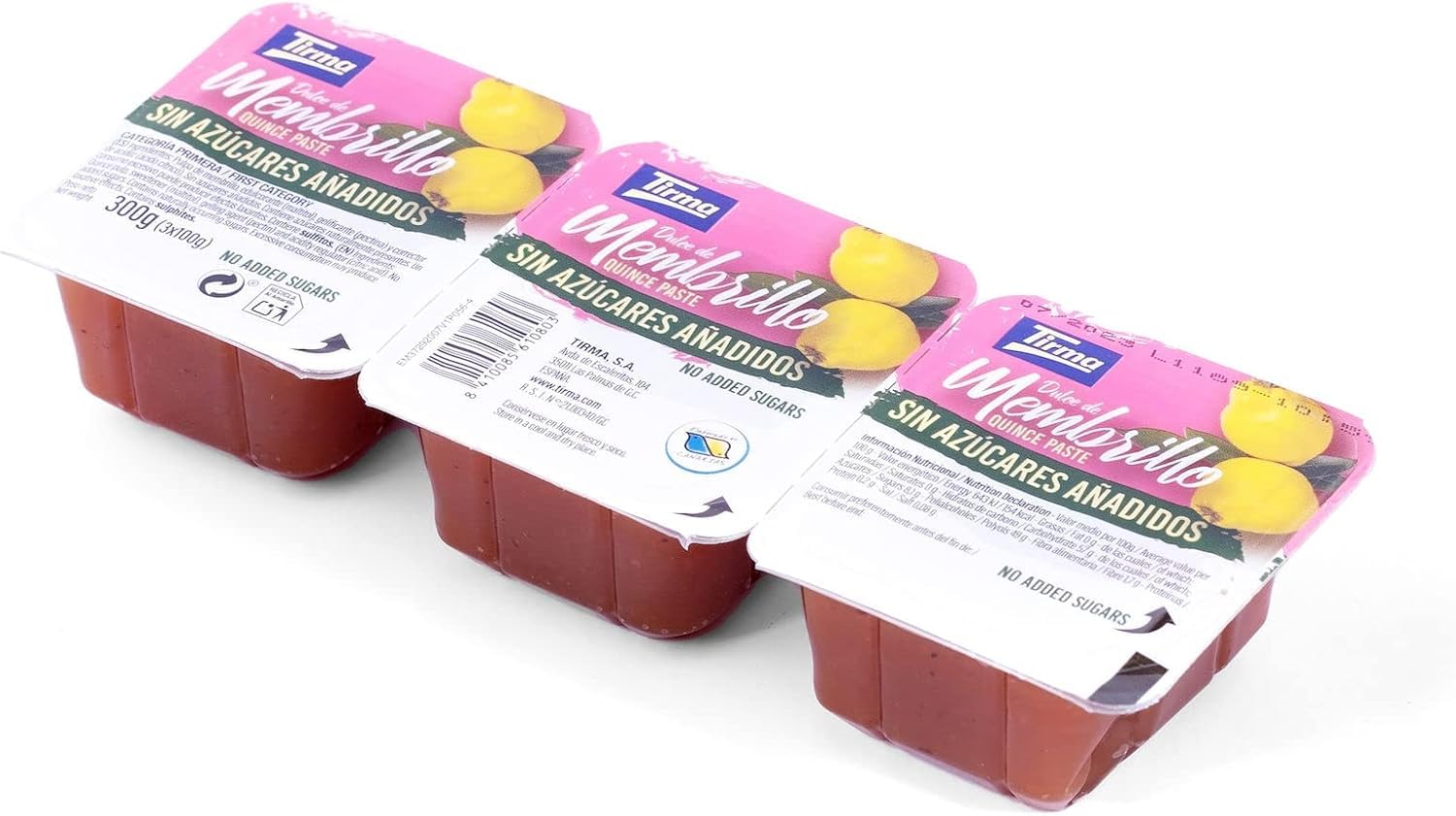 Tirma Dulce de Membrillo | Sin Azúcares Añadidos | Crema de Membrillo de Canarias | Mermelada de Membrillo | Pasta de Membrillo | Sin Gluten | 3 Barquetas, 300g