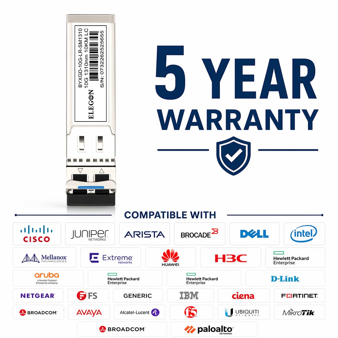 10GBASE-SR SFP+ Émetteur-récepteur 10G 850nm MMF 400m OM4/300m OM3, Duplex LC, DDM, NAS HPC, compatible Cisco SFP-10G-SR, Ubiquiti, Meraki, Mikrotik, Fortinet, Aruba, QNAP (10G SR only MMF SFP+