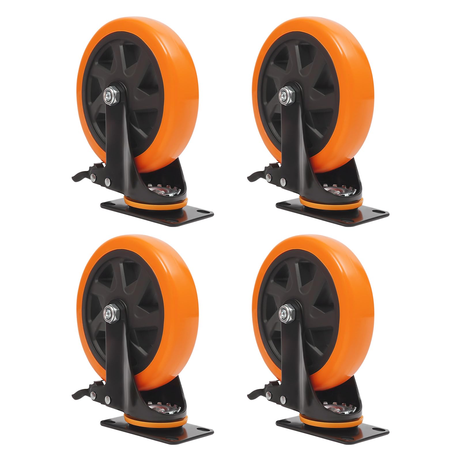 Schwerlastrollen mit Bremse 4er Set – 100 kg Tragkraft pro Rolle – PU Lenkrollen für Möbel, Transportwagen & Werkbänke – Inkl. Montagezubehör (125mm/152mm) (152mm)