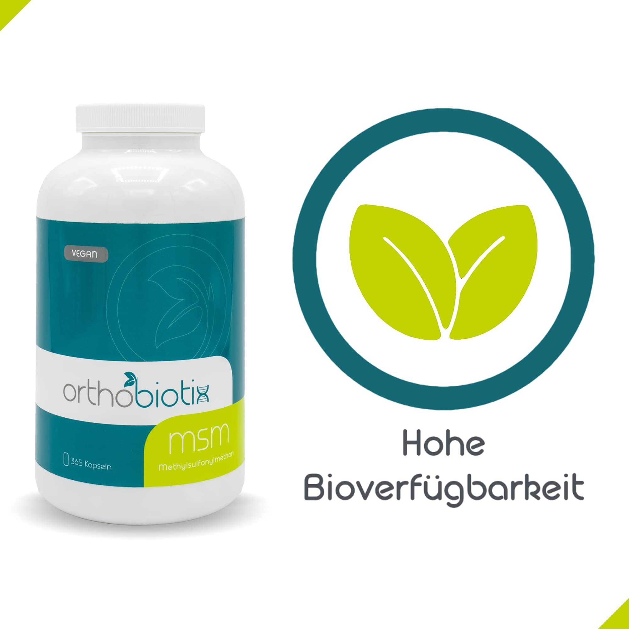 MSM - 365 Kapseln Methylsulfonylmethan (hochdosiert) - 1600mg Tagesdosis - veganes MSM Pulver