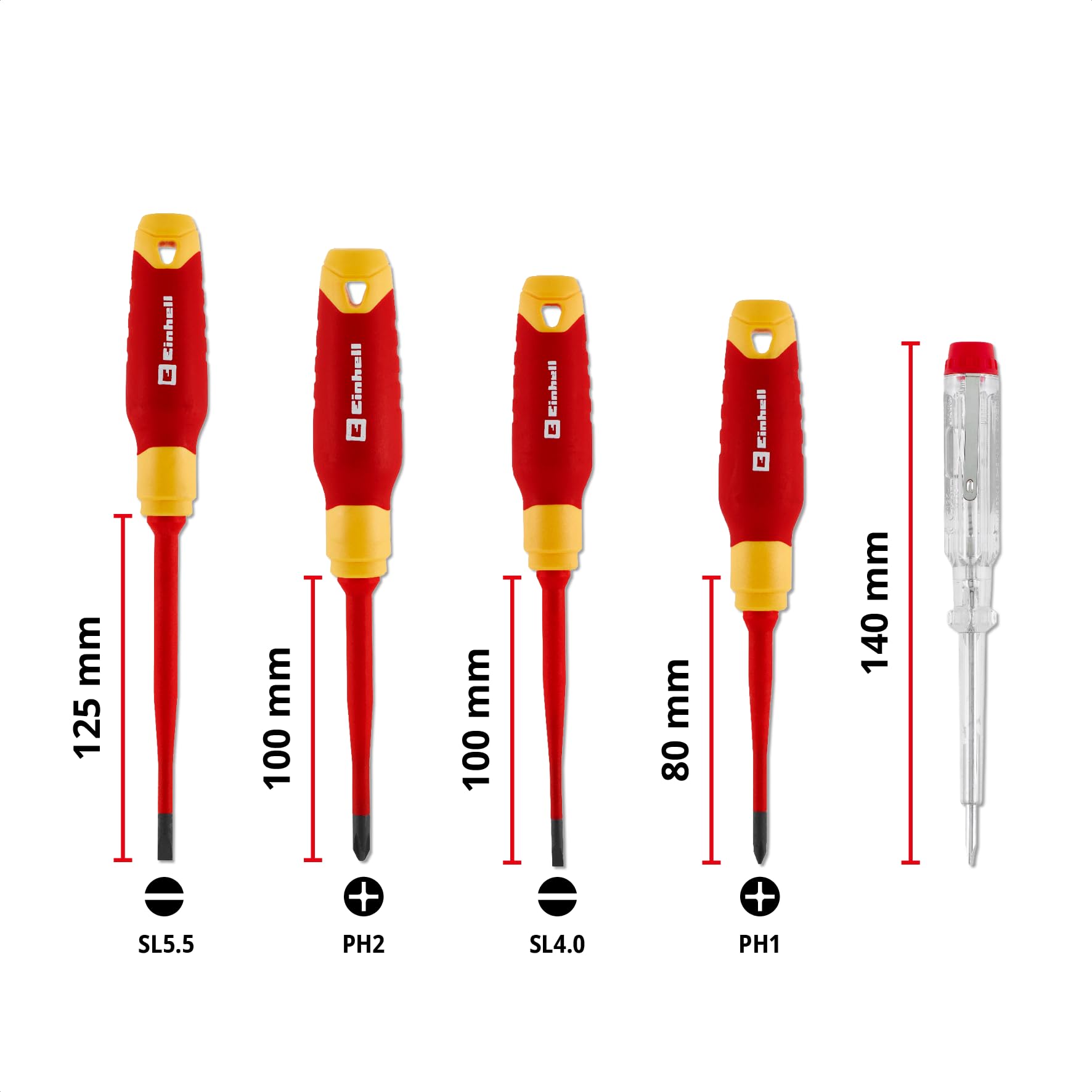 Einhell 5 pezzi set di cacciaviti per elettricisti | Utensili isolati | tester di tensione | lame S2 | impugnature ergonomiche | installazioni elettriche