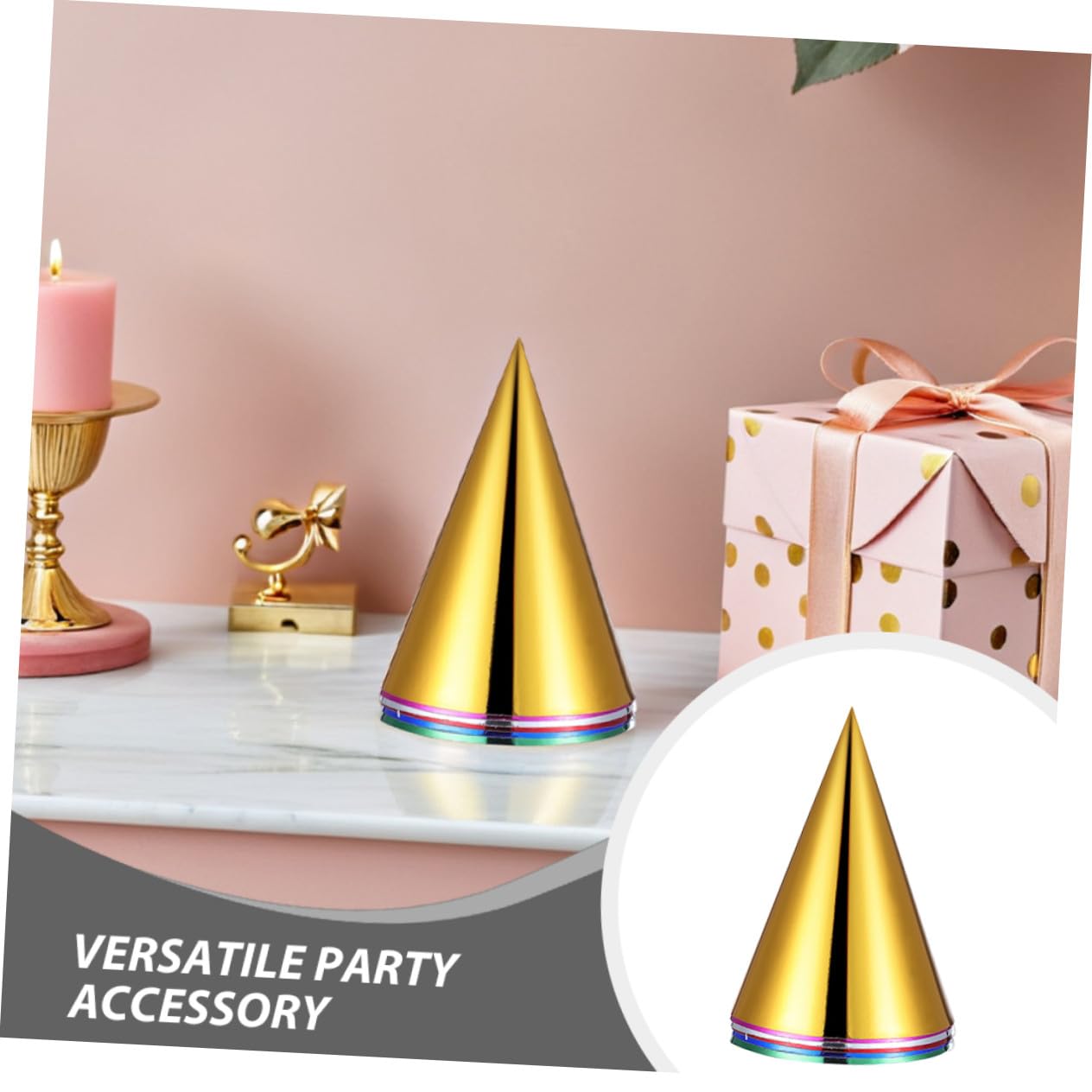 WOONEKY 60 Piezas Sombreros de Fiesta de Cumpleaños para Sombreros Cónicos Metálicos con Brillo Elástica Decoración Versátil para Celebraciones y Accesorios para Fotos
