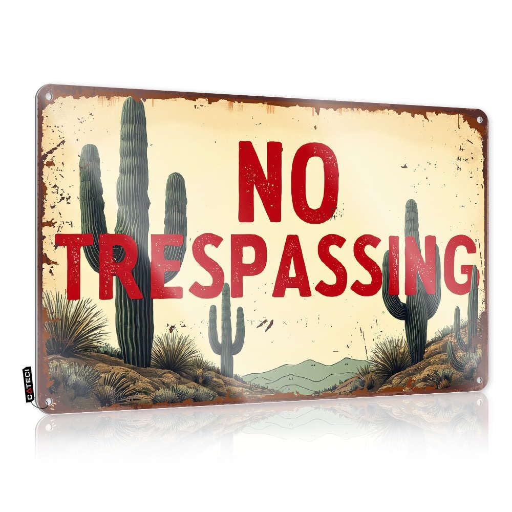 Metal Tin Sign Outhouse Rules Toilet Pre-drilled & Silly Funny Rustic Decor Flat Print | No Trespassing With Cactus Background For Lake Art Wall - Vintage Western Bedroom