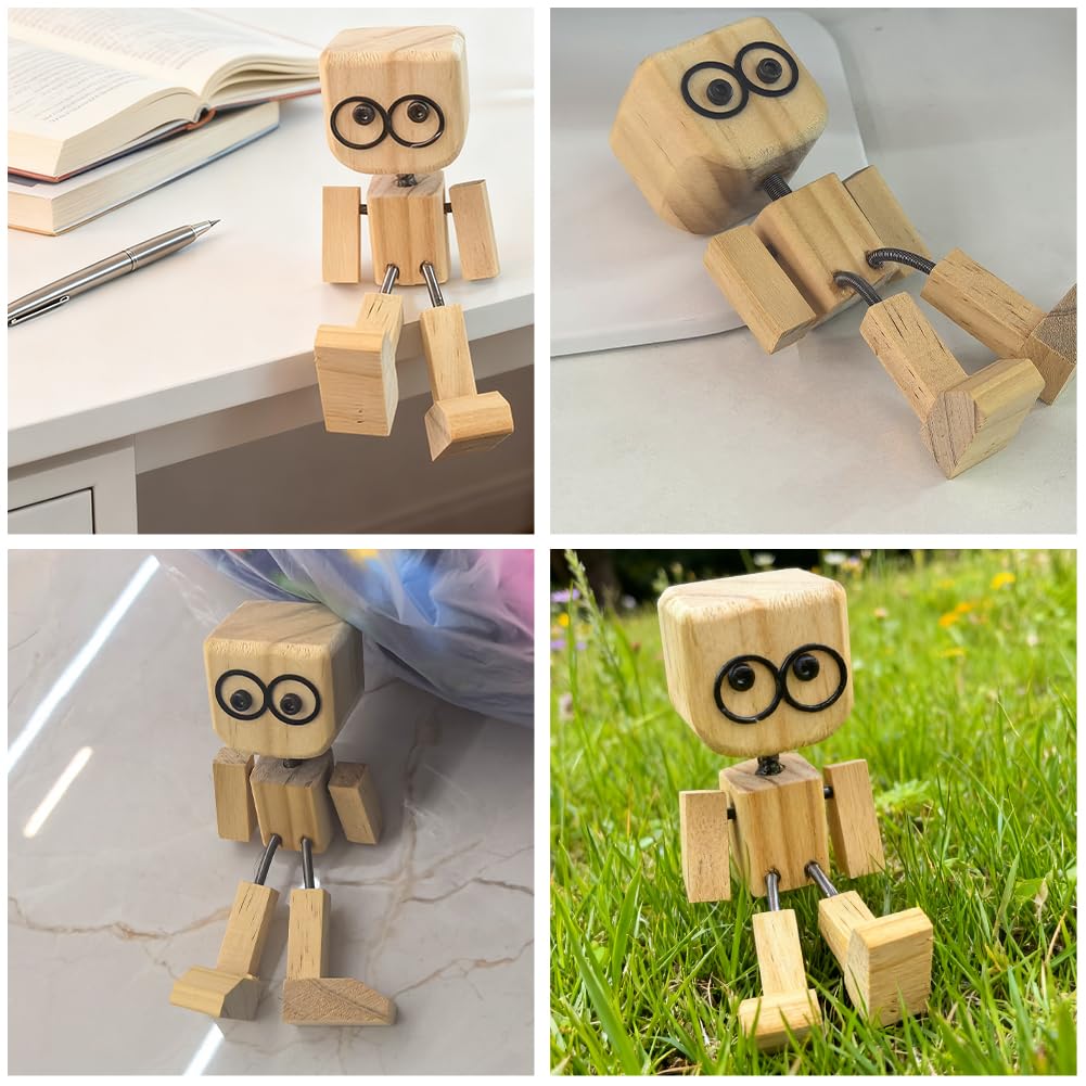 Vicloon Statuetta di un Uomo in Legno che Trema, Bambola di Legno con Piedi Tremanti Fatta a Mano con 12 Espressioni, Accessori per Cruscotto auto e Decorazioni da Scrivania, Regali per Uomo/Donna