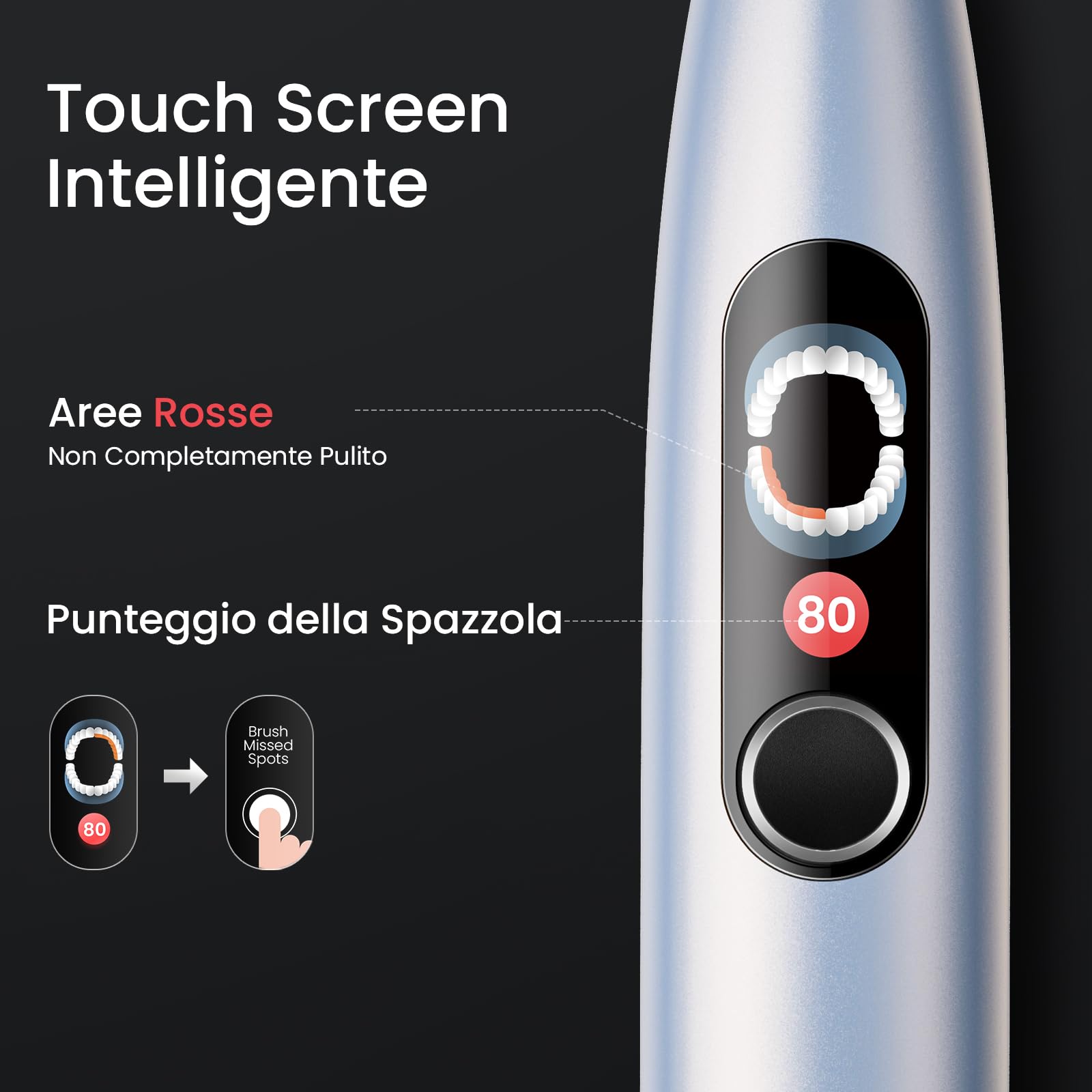 Oclean Spazzolino elettrico X Series Pro Digital Gift Set, 6 Teste di spazzole, Custodia da viaggio, Touch screen intelligente, 3 Modalità, 30 Giorni, IPX7,Argento