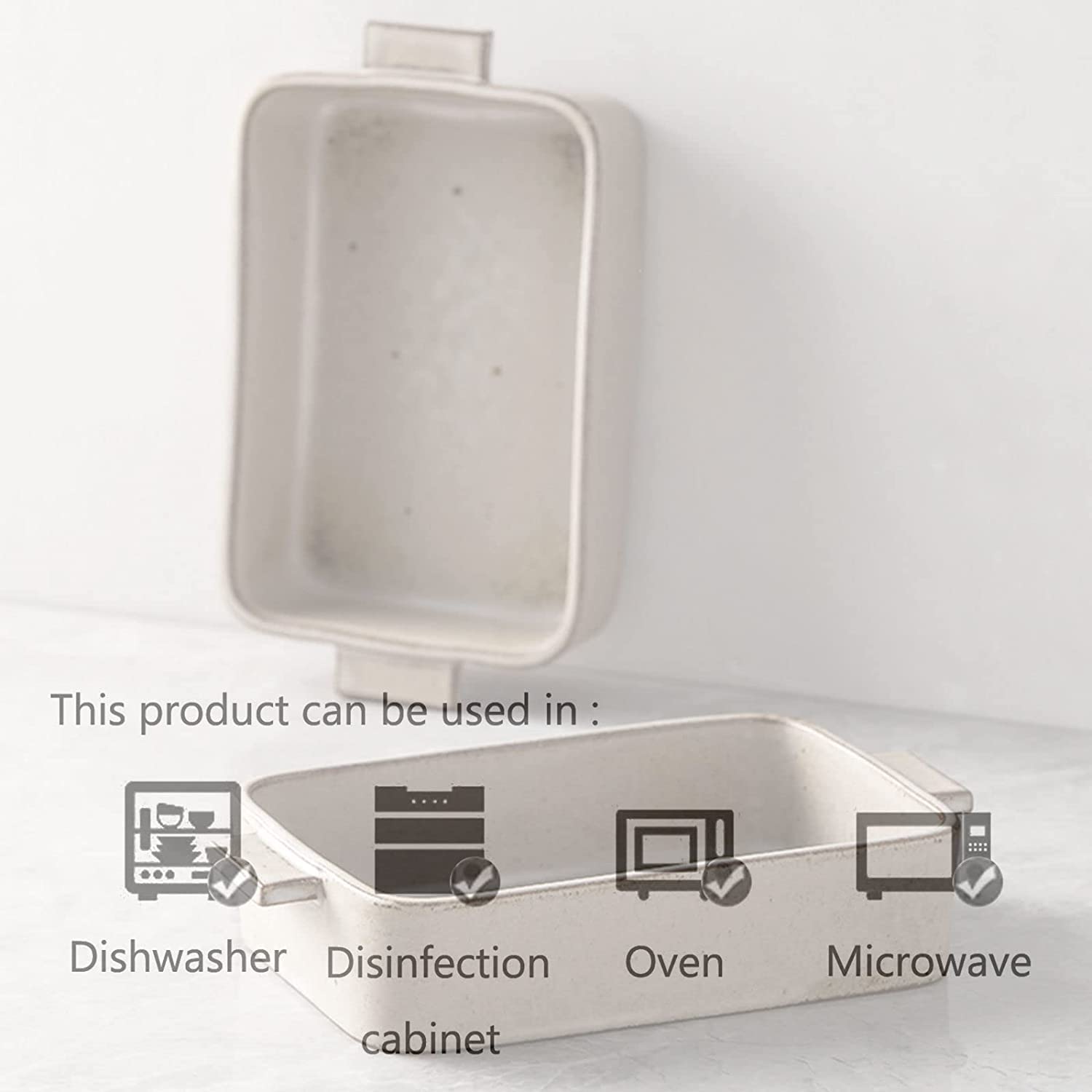 Piatto per lasagne grande profondo, padella rettangolare per lasagne con maniglia,Pentola da forno in ceramica, teglia da forno in porcellana Proof-grigio-28 once 800 ml