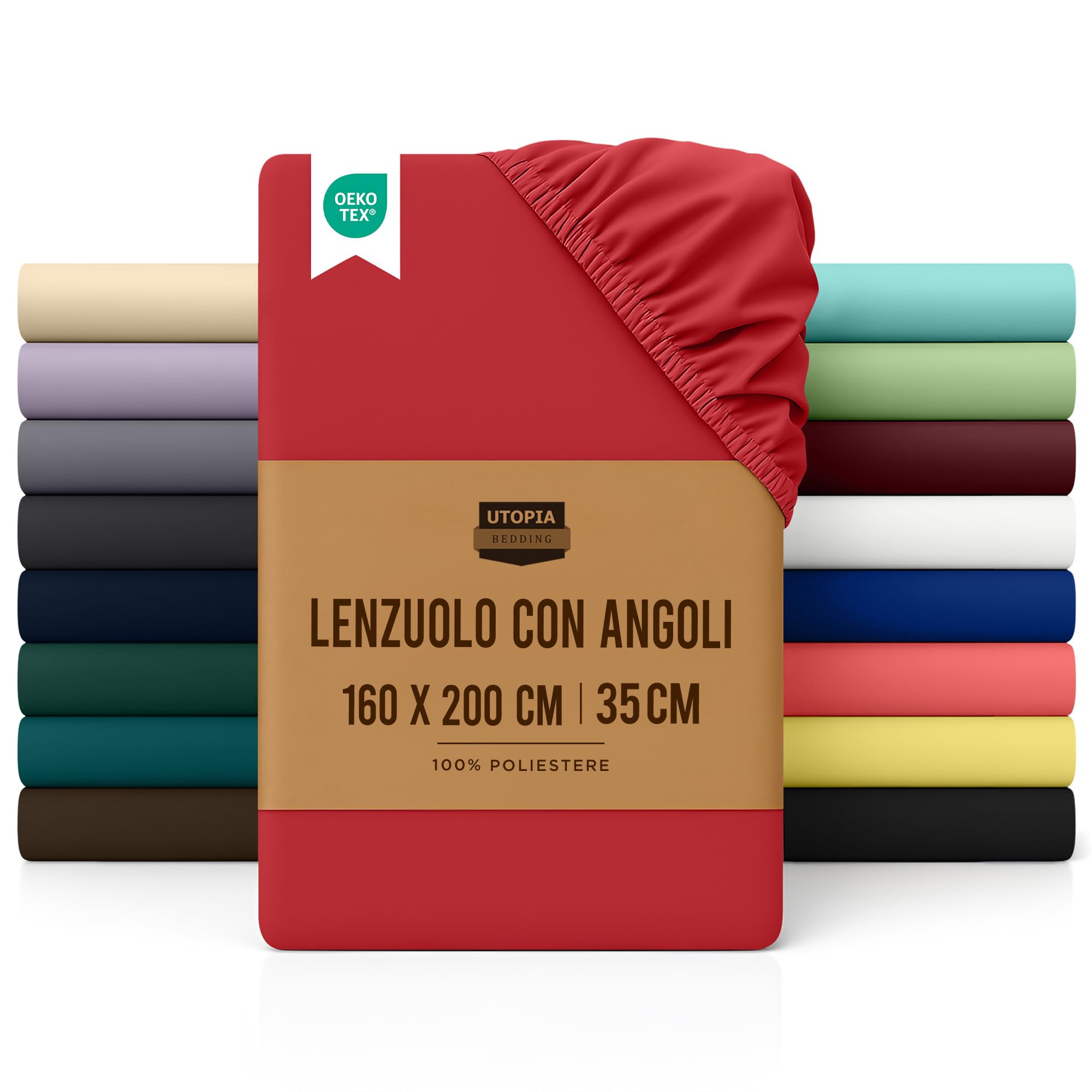 Utopia Bedding Lenzuolo con Angoli Due Piazze Matrimoniale - 160x200cm - Rosso - Microfibra di Poliestere Spazzolato - Lenzuolo sotto con Angoli Elasticizzato