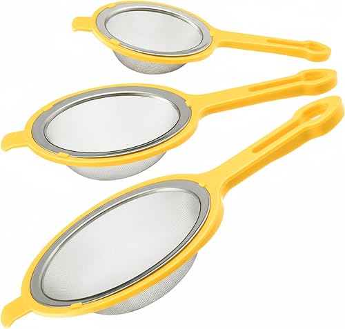 LemonRoad Juego de 3 filtros de malla de acero inoxidable 304 filtros de malla fina con asas ergonómicas y orejas colgantes para filtro de aceite,