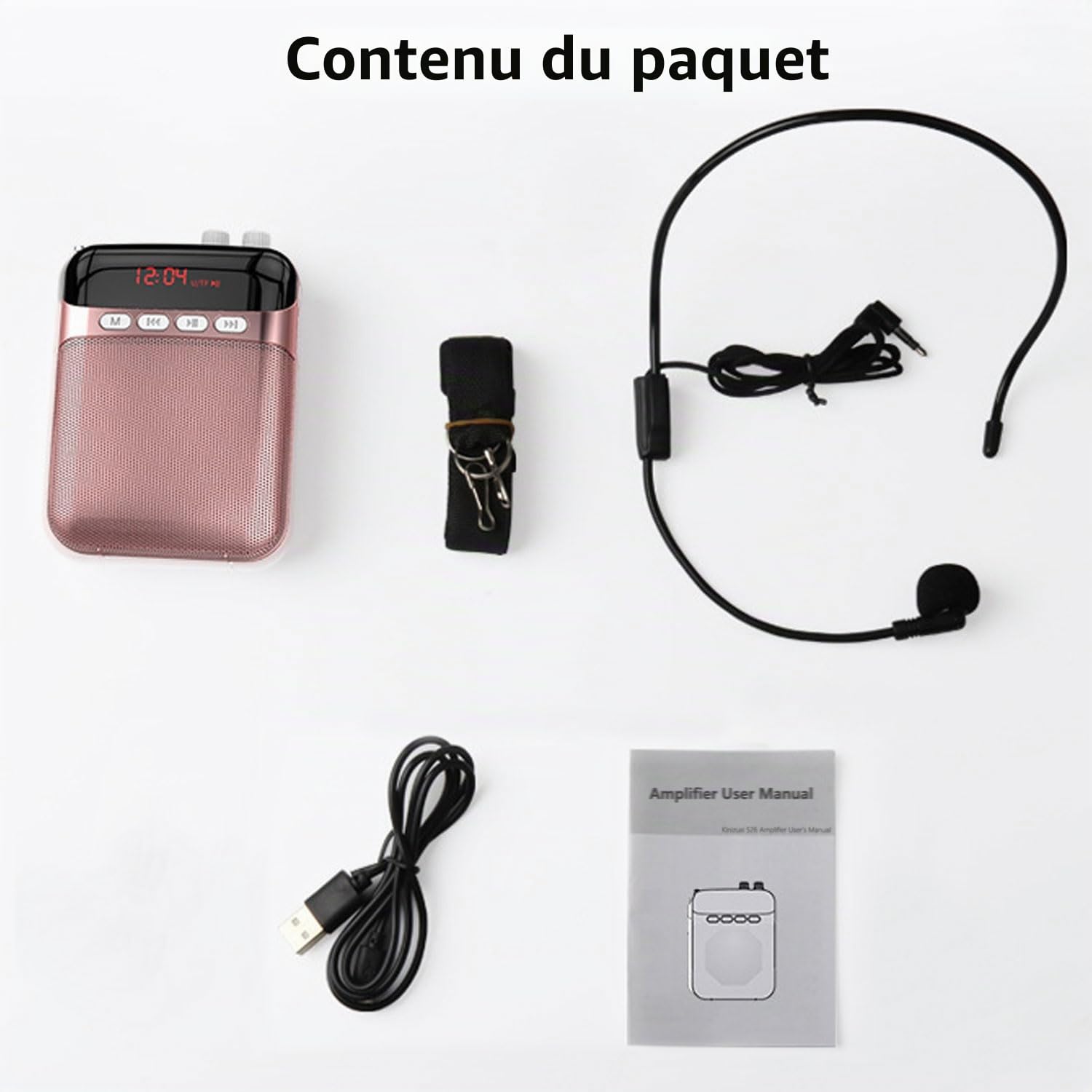 Amplificateur Vocal Portable pour Enseignants avec Bluetooth, Microphone-Casque Rechargeable de 2400 mAh et Ceinture, Haut-Parleur-Microphone Portable pour Enseignants,Salles de Classe Yoga(Rose)
