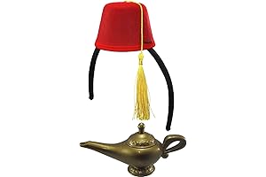 Red Fez Hat Headband and Magic Lamp for Aladdin Costume Party