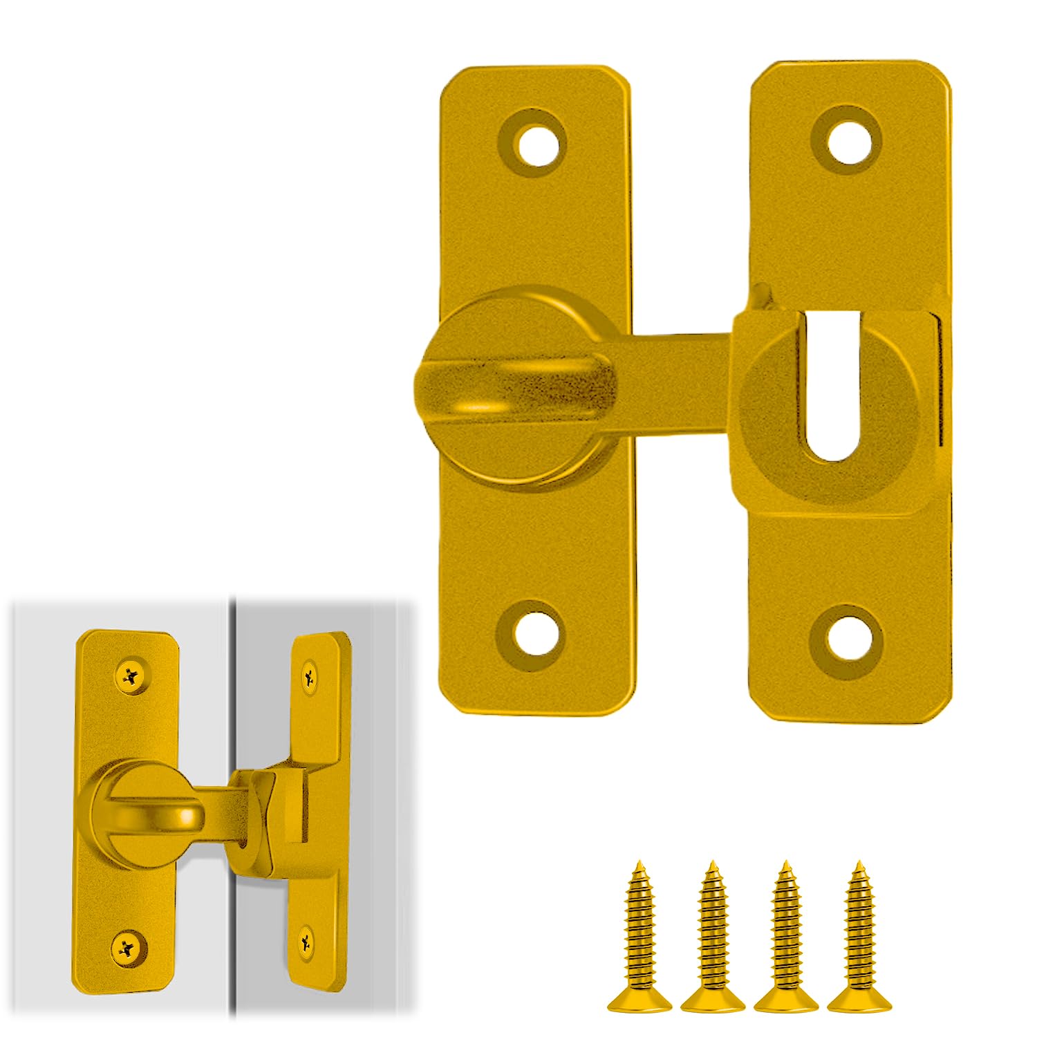 Aluminum Alloy Door Lock, 90/180 Degree Universal Door Latch Gold Flip Lock with Screws for Bathroom, Bedroom, Cabinet, Shed, Patio Doors Locks and Gate Security