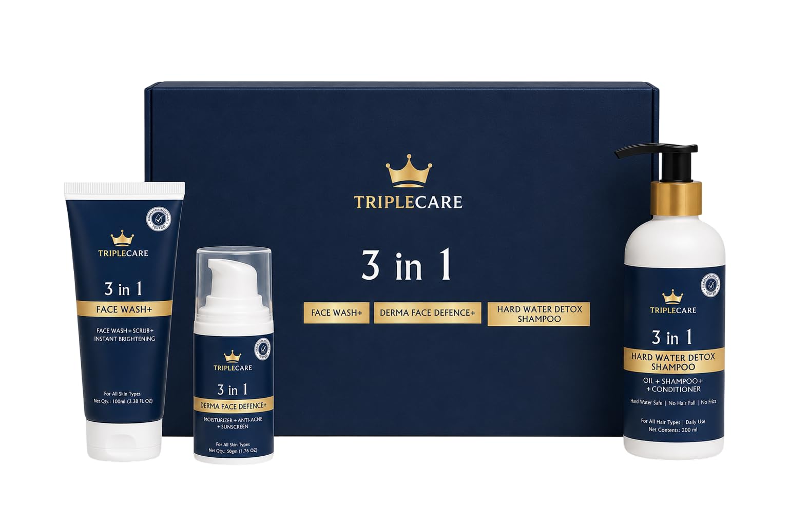 3-in-1 Grooming Kit for Men & Women | Hard Water Shampoo Conditioner Oil + Face Wash Scrub Skin Brightening Cleanser + Moisturizer Sunscreen Anti-Acne Cream | Complete Hair & Skin Care Gift-image-18