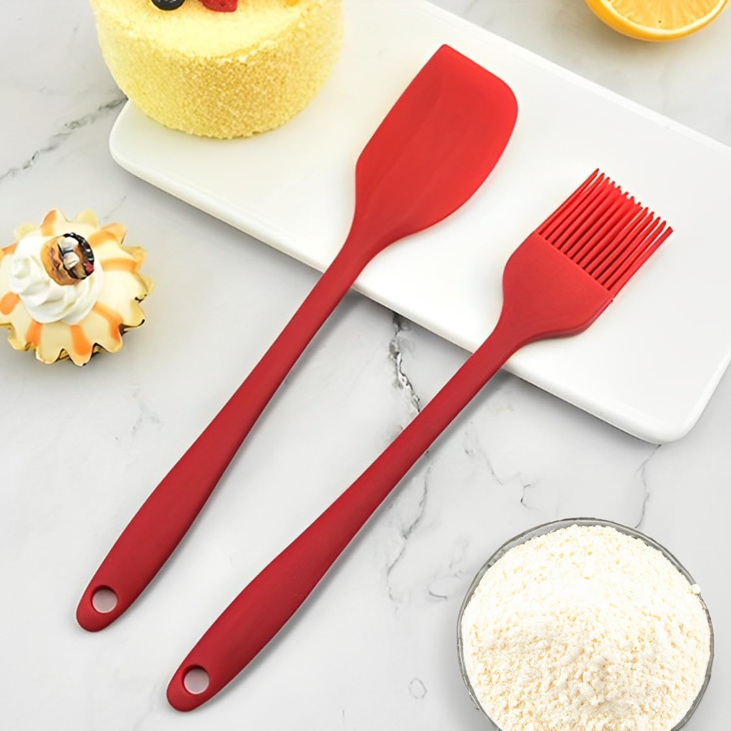 HappinessHills Oil Brush & Non-Stick Silicone Spatula Set (2 Pack, 8 inch) - Heat-Resistant (-40°C to 230°C), Food-Grade, Seamless Design, Dishwasher Safe, Multicolor for Cooking, Baking & Mixing